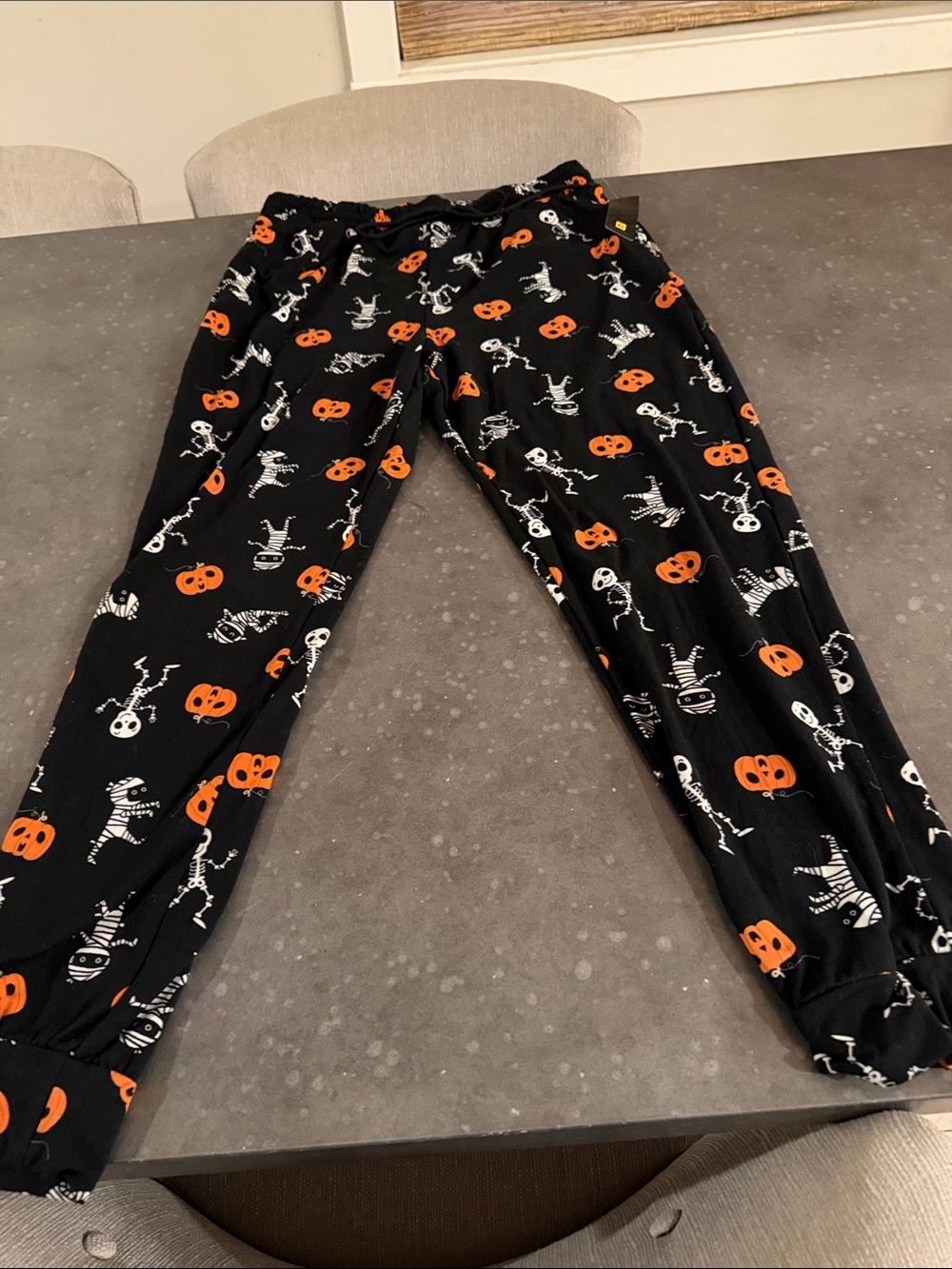 shosho Black Halloween Pumpkin & Skeleton Pajama Pants